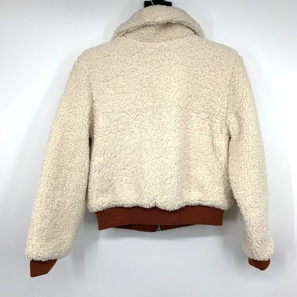 Blank NYC Jacket Faux Sherpa Leather Trim Beige Brown Full Zip - Picture 12 of 15